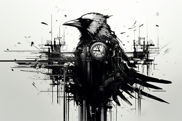 Naklejka premium Cartographica otto danza in black on white background, bird. Beautiful illustration picture. Generative AI