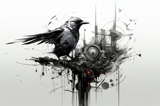 Cartographica otto danza in black on white background, bird. Beautiful illustration picture. Generative AI