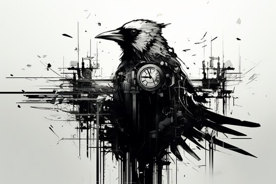 Cartographica otto danza in black on white background, bird. Beautiful illustration picture. Generative AI