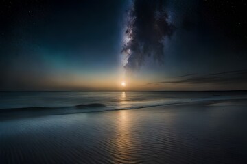Fototapeta na wymiar sunset over the beach generated by AI technology