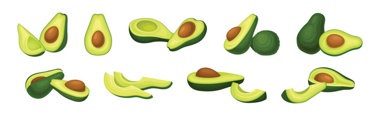 Avocado or Alligator Pear as Large Edible Berry with Seed Vector Set