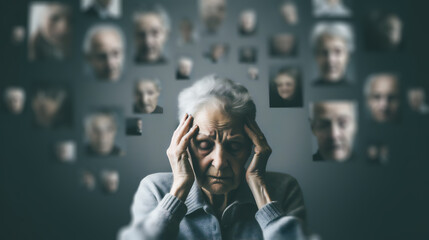 The image showcases a group of senior individuals engaged in various activities, highlighting their vulnerable state. Some appear anxious while others exhibit signs of dementia - obrazy, fototapety, plakaty