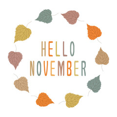 Hand drawn hello november banner template for autumn celebration. welcome november. november with autumn vibe.