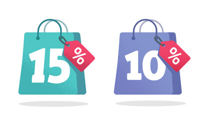 Discount 10 15 percent sale off special price tag icon vector graphic illustration, campaign promotion deal clearance coupon label design clipart image modern