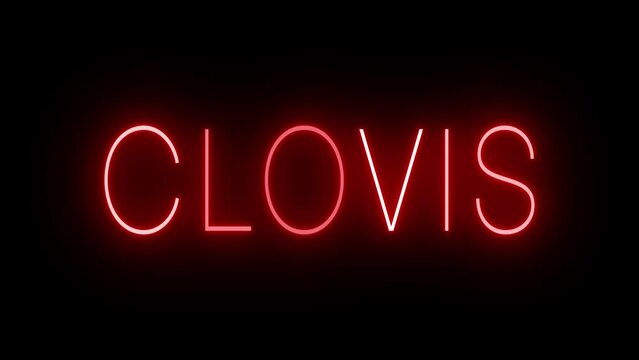 Red flickering and blinking animated neon sign for the city of Clovis