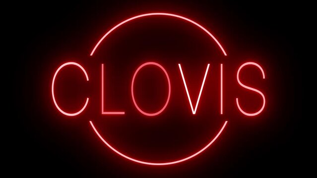 Red flickering and blinking animated neon sign for the city of Clovis