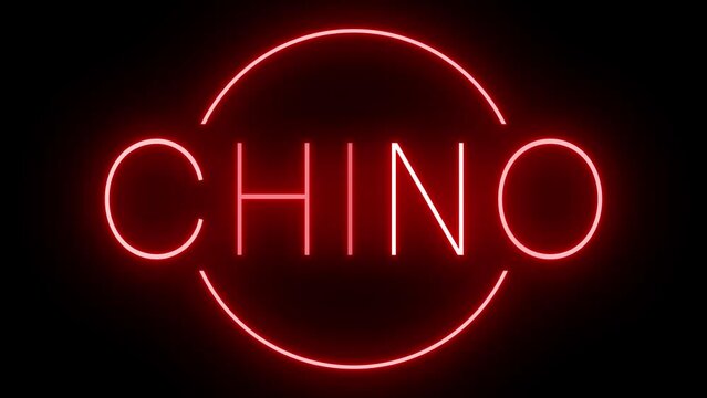 Red flickering and blinking animated neon sign for the city of Chino