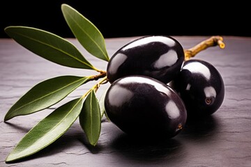 black olives with leaves, Generative AI