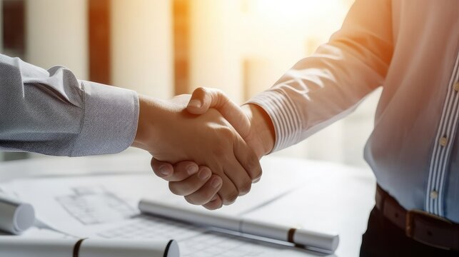 Business people shaking hands in office by generative AI