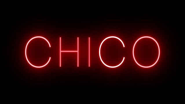 Red flickering and blinking animated neon sign for the city of Chico
