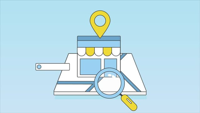 Business near me concept. Search engine business listing. Business online reviews. Business location on search engine result page. Animation video clip.