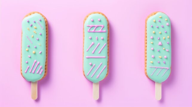 Popsicle shaped biscuits with colourful sprinkles, illustration