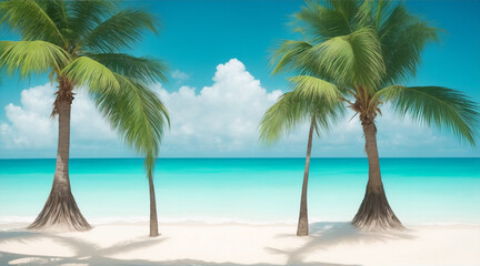 Two palms are on a beach the ocean in the style of serene oceanic vistas by Generative AI
