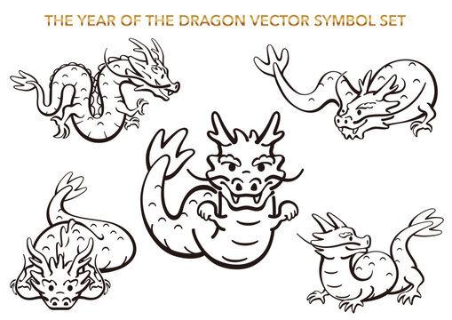 The Year Of The Dragon Vector  Zodiac Symbol Illustration Set Isolated On A White Background.
