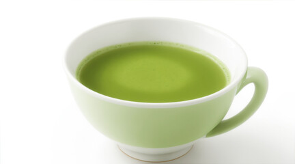 Cup of hot matcha on white background by Generative AI
