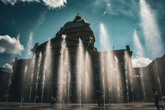 Water Fountains by the Federal Palace of Switzerland in Bern