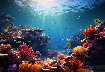 Fototapeta na wymiar art work wallpaper ocean reef, in the style photo-realistic still life, colorful cartoon, photorealistic landscapes, backlight, high detailed