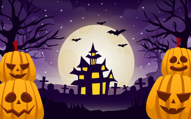 Fototapeta premium hand drawn flat halloween night with pumpkin background
