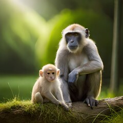 Obraz premium japanese macaque with baby generated Ai