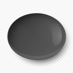 Vector 3d Realistic Black Empty Porcelain, Ceramic Plate Icon Closeup Isolated. Design Template for Mockup. Stock Vector Illustration. Front View