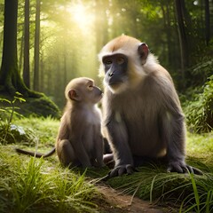 mother and baby baboon generated Ai