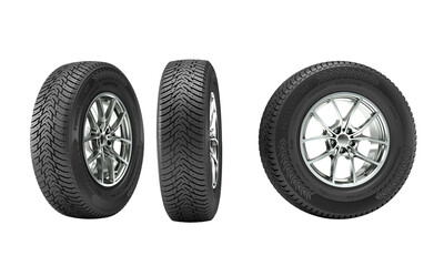  winter tyres on a white background. © tiero