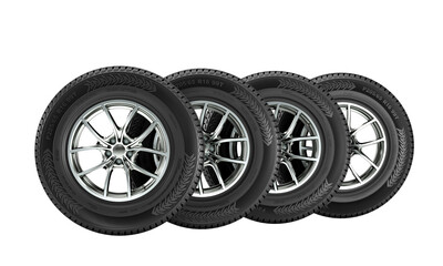 side view of winter tyres on a white background - obrazy, fototapety, plakaty