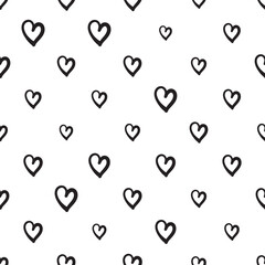 Hand Drawn Heart Seamless Pattern, Love Doodle Tile, Sketch Brush Hearts, Valentine Background