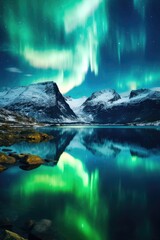 enchanting northern lights over a landscape in norway - created using generative AI tools