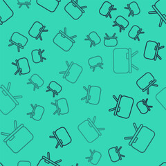 Black line Chalkboard icon isolated seamless pattern on green background. School Blackboard sign. Vector