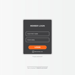 Dark grey Login form web page design template or mock up. Mobile website ui vector elements set.