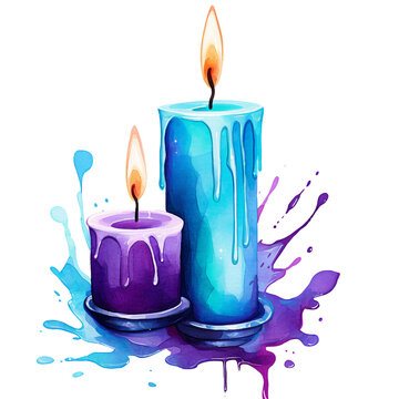 recommend clip art: candles of hope light, bright turquoise, purple and teal blue graphics, suicide prevention week watercolor clipart isolated