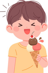 Boy eating ice cream on a summer day.