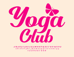 Vector beautiful logotype Yoga Club. Trendy Calligraphic Font. Decorative Alphabet Letters and Numbers set