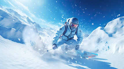 Fototapeta na wymiar extreme skiing, skier in snowy mountains