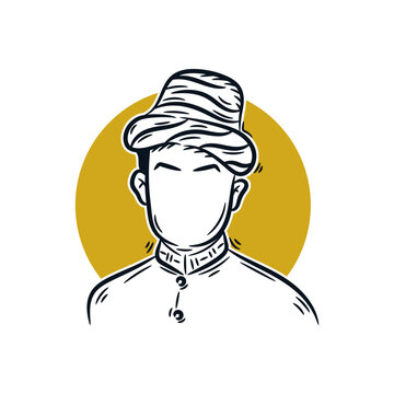 Teuku umar johan pahlawan aceh, indonesian hero line art minimalist vector portrait, faceless vintage sketch illustration