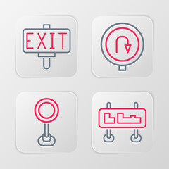 Set line Road traffic sign, Turn back road and Fire exit icon. Vector