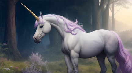 View of magical and mythical unicorn creature by Generative AI