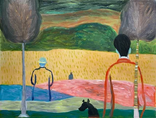 Poster man and dog walking. fantasy landscape © Anna Ismagilova