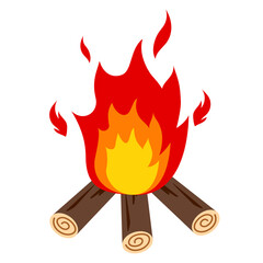 焚き火、キャンプファイヤーの炎のイメージ。ベクターイラスト。