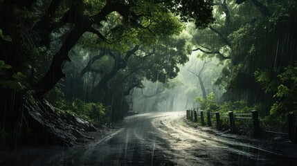 Epic Photography Shot of Rainy Season Background, Enjoying Nature Rainfall and Happy Life Concept. Generative Ai