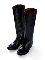 Pair of black horse boots on white background, clipping path