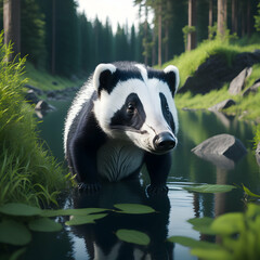 a badger standing in the middle of a forest, generative AI