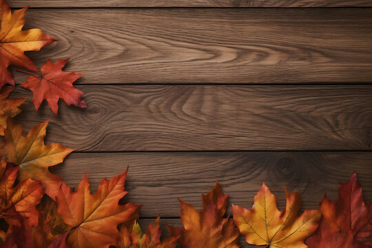 Rustic Autumn Vibes: Mockup Image with Wood Pattern Background and Seasonal Elements
