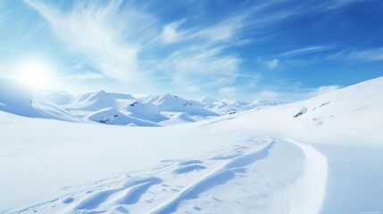 a snowy mountain with blue sky