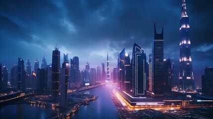 Fototapeta premium a city skyline at night