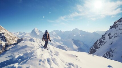 Naklejka na ściany i meble a person skiing on a snowy mountain