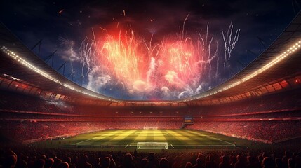 a stadium with fireworks in the sky