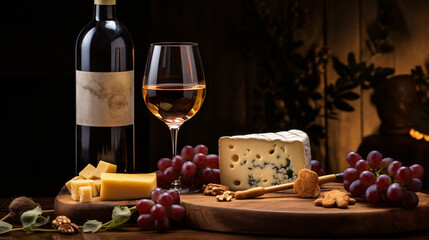 Indulge in the perfect pairing with an image of a cheese and wine pairing set. Gourmet delight as flavors harmonize, combining cheese, wine, and charcuterie in an elegant gastronomic experience.