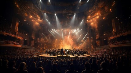 a stage with a crowd watching